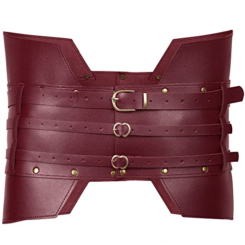 Linghe Mittelalterliches Wikinger-Piratenkostüm Mittelalter Vintage Breiter Gürtel Männer Ritterrüstung Für Erwachsene Cosplay (rot) von Linghe