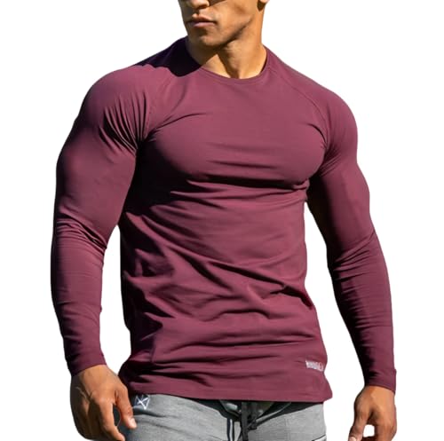 Herren Langarm Muskel Bodybuilding Shirt für Fitness, Sport und Freizeit - Atmungsaktiv und Feuchtigkeitstransport, Dunkelrot, XX-Large Herren Langarm Muskel Bodybuilding Shirt für Fitness, Sport und Freizeit - Atmungsaktiv und Feuchtigkeitstransport, Dunkelrot, XX-Large von Lingt Chic