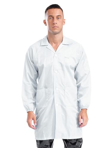 Linjinx Damen Herren Laborkittel Langarm Arbeitsmantel Labormantel Arbeitskittel mit Knöpfen Schutzkleidung Arbeitskleidung Weiß 6XL von Linjinx