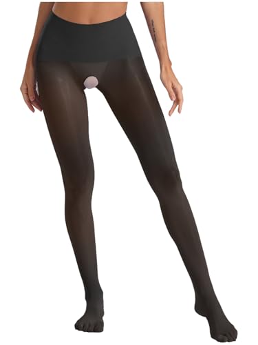 Linjinx Damen Transparent Strumpfhosen Hohe Taille Leggings Offener Schritt Fünf Zehen Strümpfe Tights Unterwäsche Reizwäsche Schwarz Einheitsgröße von Linjinx