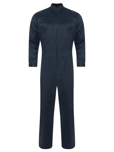 Linjinx Herren 100% Baumwolle Overalls Ganzkörper Bodysuit Mehrere Taschen Arbeitsoveralls Jumpsuit Schutzoverall Arbeits Uniformen Arbeitsanzug Navy blau S von Linjinx