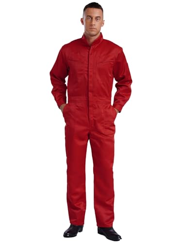 Linjinx Herren 100% Baumwolle Overalls Ganzkörper Bodysuit Mehrere Taschen Arbeitsoveralls Jumpsuit Schutzoverall Arbeits Uniformen Arbeitsanzug Rot S von Linjinx