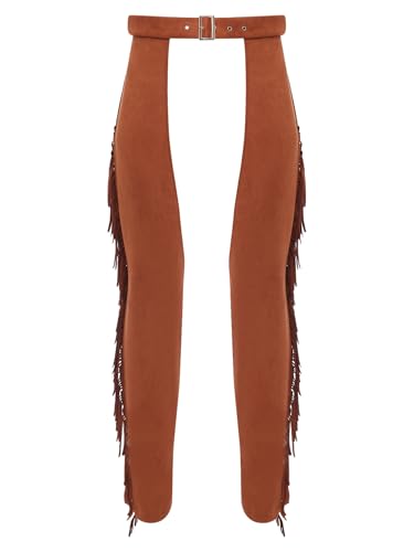 Linjinx Herren Cowboy Hose Indianerhose Wildlederimitat Chaps Fransenhose Hippie Kostüm Cowboy Outfit Karneval Fasching Party Braun M von Linjinx