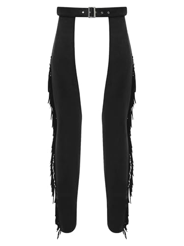 Linjinx Herren Cowboy Hose Indianerhose Wildlederimitat Chaps Fransenhose Hippie Kostüm Cowboy Outfit Karneval Fasching Party Schwarz XXL von Linjinx