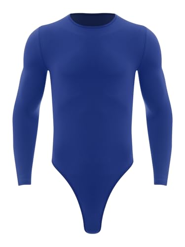 Linjinx Herren Langarm Hemdbody Slim Fit Sportbody Einteiler Bodysuit Overall Druckknöpfe Stringbody Fitness Body Muskelhemd Body Shaper Unterwäsche Navyblau L von Linjinx