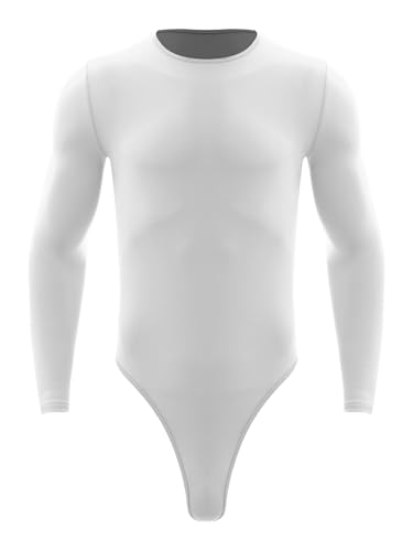Linjinx Herren Langarm Hemdbody Slim Fit Sportbody Einteiler Bodysuit Overall Druckknöpfe Stringbody Fitness Body Muskelhemd Body Shaper Unterwäsche Weiß L von Linjinx
