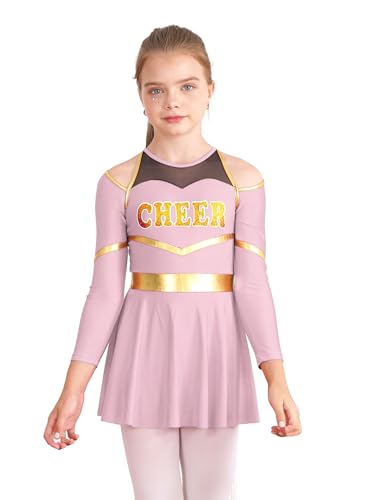 Linjinx Mädchen Cheer Leader Kostüm Langarm Cheerleading Kleid Kinder Tanzkleid Sportkleid Cheerleading Outfit Karneval Party Anzug Rosa 158-164 von Linjinx