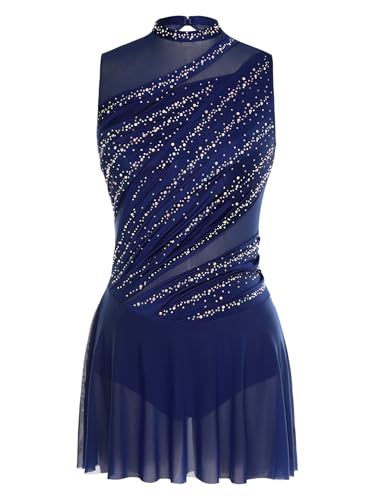 Linjinx Kürkleider Eiskunstlauf Damen Tanzkleid Ärmellos Rollkragen Ballettkleid Gymnastik Leotard Turnanzug Tanzkostüm Skating Kleid Marineblau M von Linjinx