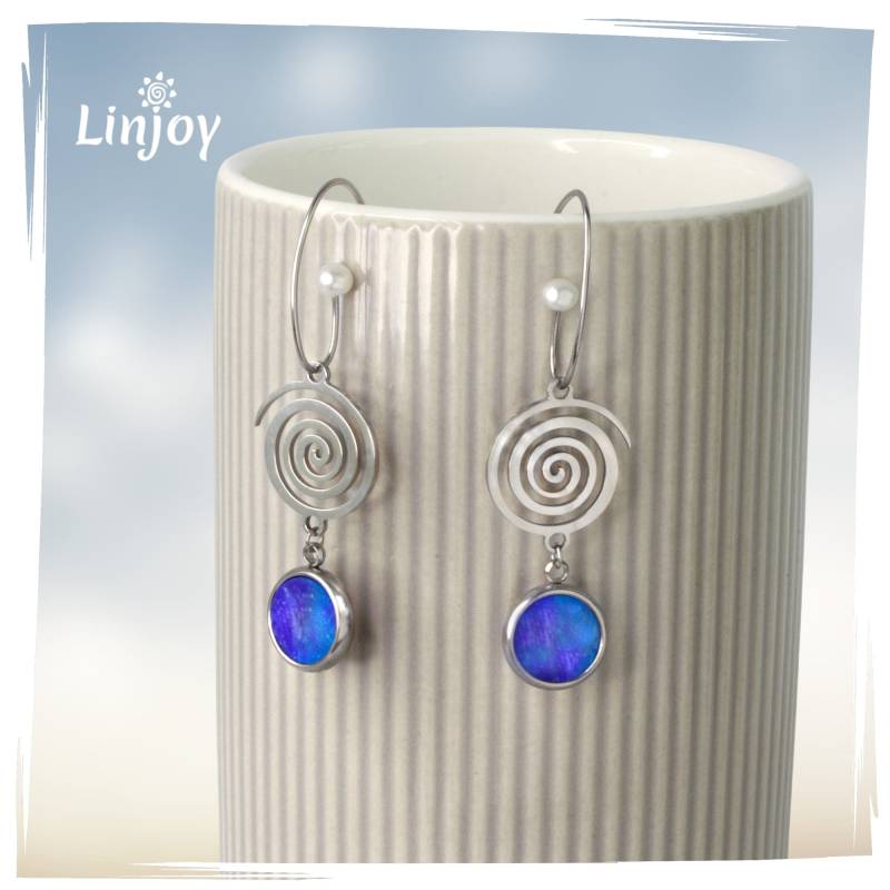Ausgefallene Lange Ohrringe Aus Edelstahl, Creole Mit Anhänger, Spirale Ohrring, Perle, Farbauswahl, Antiallergen, Linjoy Jewelry von LinjoyJewelry