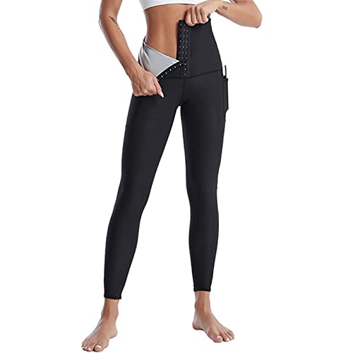 Linkay Damen-Schweißhose Damen-Hose mit dünnen Beinen, Fitness-Schweißtasche, hoher Taille Lederhose Damen Schwarz von Linkay