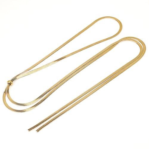 Linkidea Halskette für Damen, verstellbare, extra lange, vergoldete Schlangenkette mit zierlichem Fischgrätenmuster, Modeschmuck für den Alltag Linkidea Halskette für Damen, verstellbare, extra lange, vergoldete Schlangenkette mit zierlichem Fischgrätenmuster, Modeschmuck für den Alltag von Linkidea