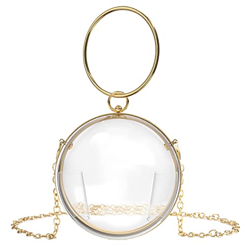 Linkidea Round Ball Clear Geldbörse, Acrylbox Abend Clutch Bag, Frauen Transparent Stadium Approved Crossbody Schulter Handtasche Passend für Party, Schule, Abschlussball und Konzerte von Linkidea