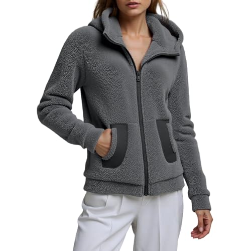 Linkpig Fleecejacke Damen Mit Kapuze Winterjacke Warm Teddyjacke Reißverschluss Hoodie Jacke Winter Herbst Kapuzenjacke Sweatjacke Pulli Sweatshirt Plüschjacke Outwear Mit Taschen von Linkpig