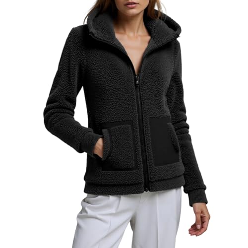Linkpig Fleecejacke Damen Mit Kapuze Winterjacke Warm Teddyjacke Reißverschluss Hoodie Jacke Winter Herbst Kapuzenjacke Sweatjacke Pulli Sweatshirt Plüschjacke Outwear Mit Taschen von Linkpig