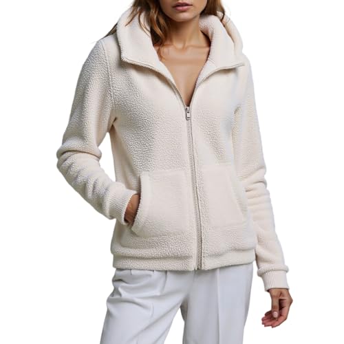 Linkpig Fleecejacke Damen Mit Kapuze Winterjacke Warm Teddyjacke Reißverschluss Hoodie Jacke Winter Herbst Kapuzenjacke Sweatjacke Pulli Sweatshirt Plüschjacke Outwear Mit Taschen von Linkpig