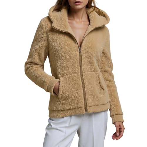 Linkpig Fleecejacke Damen Mit Kapuze Winterjacke Warm Teddyjacke Reißverschluss Hoodie Jacke Winter Herbst Kapuzenjacke Sweatjacke Pulli Sweatshirt Plüschjacke Outwear Mit Taschen von Linkpig