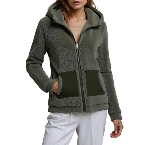 Linkpig Fleecejacke Damen Mit Kapuze Winterjacke Warm Teddyjacke Reißverschluss Hoodie Jacke Winter Herbst Kapuzenjacke Sweatjacke Pulli Sweatshirt Plüschjacke Outwear Mit Taschen von Linkpig