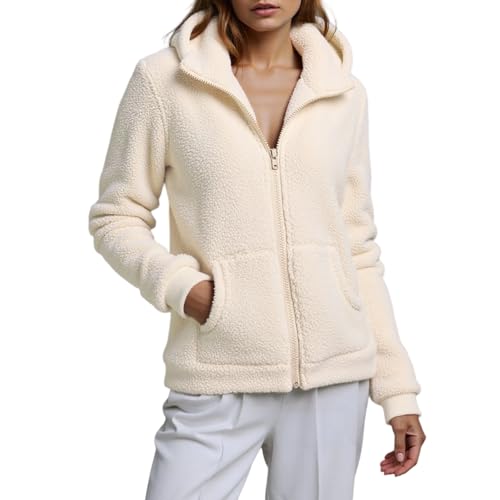 Linkpig Fleecejacke Damen Mit Kapuze Winterjacke Warm Teddyjacke Reißverschluss Hoodie Jacke Winter Herbst Kapuzenjacke Sweatjacke Pulli Sweatshirt Plüschjacke Outwear Mit Taschen von Linkpig