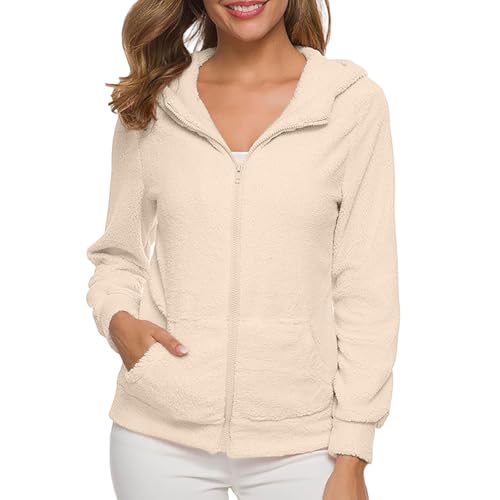 Linkpig Fleecejacke Damen Mit Kapuze Winterjacke Warm Teddyjacke Reißverschluss Hoodie Jacke Winter Herbst Kapuzenjacke Sweatjacke Pulli Sweatshirt Plüschjacke Outwear Mit Taschen von Linkpig