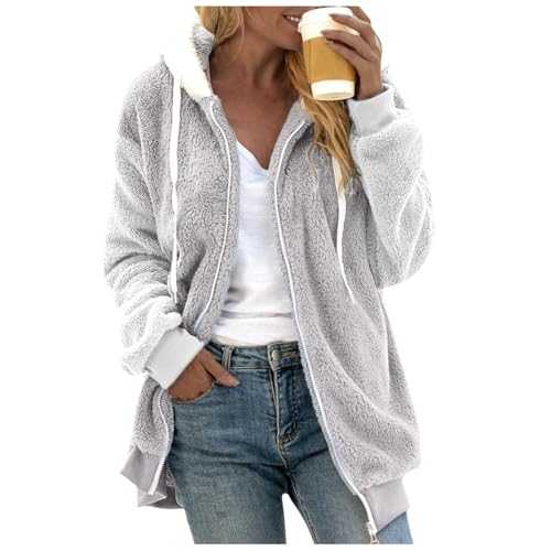 Linkpig Fleecejacke Damen Winterjacke Warm Teddyjacke Herbst Wintermantel Hoodie Kapuzenpullover Teddy-Fleece Jacke Fellmantel PlüSchjacke Mit Taschen üBergangsjacke PlüSchjacke von Linkpig