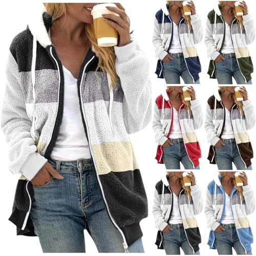 Linkpig Fleecejacke Damen Winterjacke Warm Teddyjacke Herbst Wintermantel Hoodie Kapuzenpullover Teddy-Fleece Jacke Fellmantel PlüSchjacke Mit Taschen üBergangsjacke PlüSchjacke von Linkpig