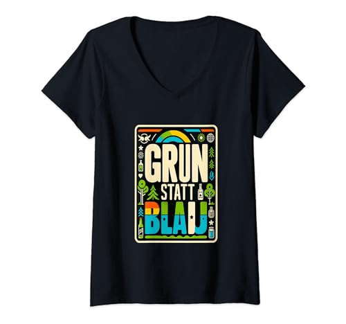 Damen Grün statt Blau, Design für demokratie, statement gegen nzs T-Shirt mit V-Ausschnitt Damen Grün statt Blau, Design für demokratie, statement gegen nzs T-Shirt mit V-Ausschnitt von LinksDruck