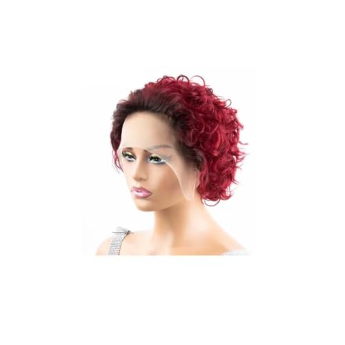 Perücke Perücken 13x1 Lace Front Echthaarperücke Kurzschnitt Bob for schwarze Frauen vorgezupfte indische Remy-Perücke für Frauen Natürliche Tägliche Verwendung(Black and Burgundy) von Linmeas-753
