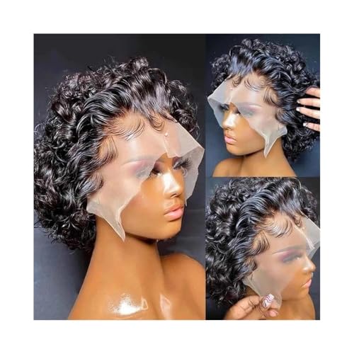 Perücke Perücken 13x1 Lace Front Echthaarperücke Kurzschnitt Bob for schwarze Frauen vorgezupfte indische Remy-Perücke für Frauen Natürliche Tägliche Verwendung(Schwarz) von Linmeas-753