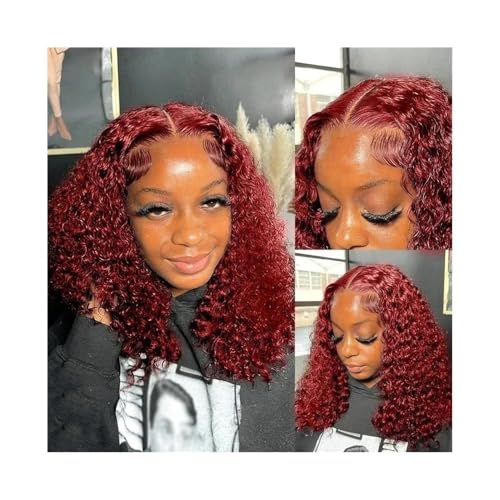 Perücke Perücken 99J Burgunderrote kurze Perücken Echthaar 180 Dichte 4x4 Transparente Lace Front Perücke für Frauen Natürliche Tägliche Verwendung(10inches) von Linmeas-753
