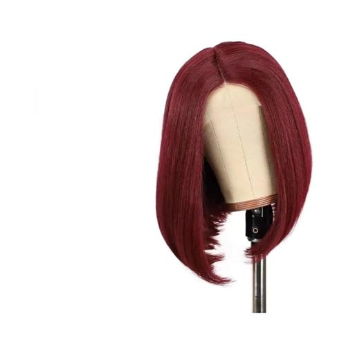 Perücke Perücken 99J Gerade Kurze Bob Perücken Menschliches Haar Vor Gezupft T Teil Spitze Frontal Bob Perücke für Frauen Natürliche Tägliche Verwendung(8inches) von Linmeas-753