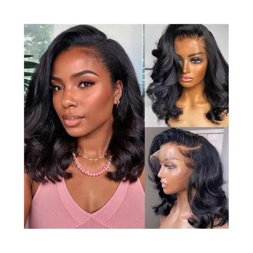 Perücke Perücken Body Wave Kurze Bob-Perücke 180 Dichte Seitenteil Lace Front Echthaarperücke 100% brasilianisches Remy-Haar Vorgezupfte Perücke für Frauen Natürliche Tägliche Verwendung(12inches) von Linmeas-753