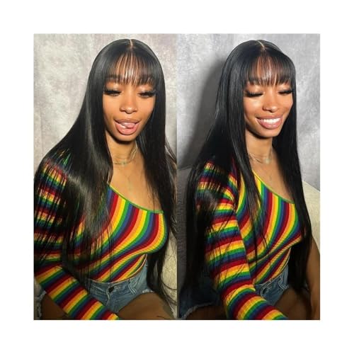 Perücke Perücken Glatte 3x1 Mittelteil-Spitzenperücken mit Pony Brasilianische Echthaarperücken für Frauen Natürliche Tägliche Verwendung(20inches) von Linmeas-753