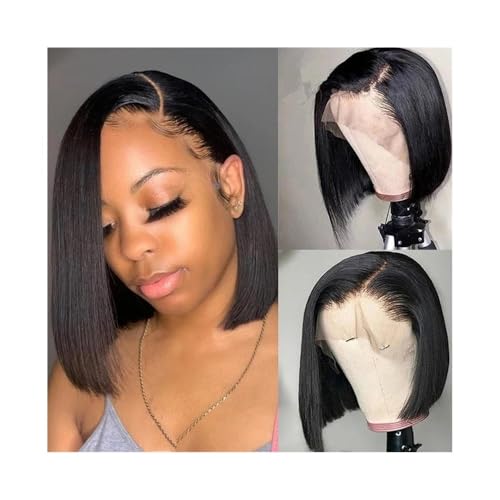 Perücke Perücken Haarperücke Echthaar Seitenteil Lace Frontal Gerade Lace Front Perücken Lace Frontal Perücke Vorgezupft für Frauen Natürliche Tägliche Verwendung(10inches) von Linmeas-753