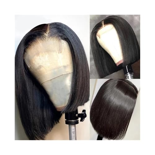 Perücke Perücken Lace Front Perücke 10-16 Zoll Kurze Echthaarperücken Glatter Bob 4×4 Lace Perücken für Frauen Natürliche Tägliche Verwendung(16inches) von Linmeas-753