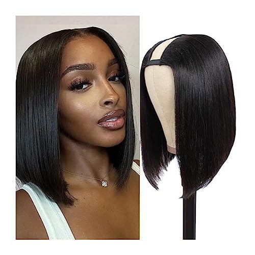 Perücke Perücken Natürliche Farbe, voller Kopf, kurze, gerade Perücke, Echthaar, leimlose U-Teil-Perücken, Clip-in-Halb-Perücke for Frauen, brasilianisches Echthaar für Frauen Natürliche Tägliche Verw von Linmeas-753
