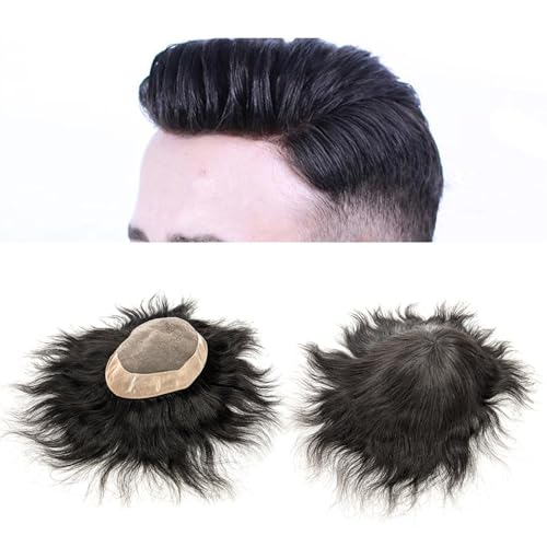 Toupet für Männer 100% natürliche Haarperücke, 6 Zoll, feines Mono-Toupet for Männer, Haarkapillarprothese, Haarsystem for Männer Natürlich aussehende Haarteile(Size:6x8) von Linmeas-753