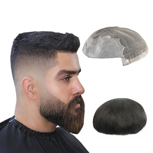 Toupet für Männer Haarersatzsystem Toupet for Männer Echthaarprothese Haareinheiten Mono Kombinieren mit Hinter PU Haarteilen Natürlich aussehende Haarteile(Size:6x9) von Linmeas-753