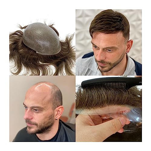 Toupet für Männer Herren-Haarteile, 0,04–0,06 mm, volle dünne Haut, V-Schleife, Echthaar, Herren-Toupet, Remy-Haarersatzsystem mit PU-Basis, langlebige männliche Haarprothese Natürlich aussehende Haar von Linmeas-753