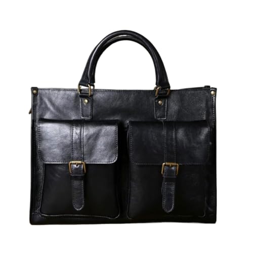Linmind Herren Laptoptaschen Handtaschen Aktentaschen Echtes Leder Messenger Schultertaschen Gepäck Casual Daypacks(Black) von Linmind