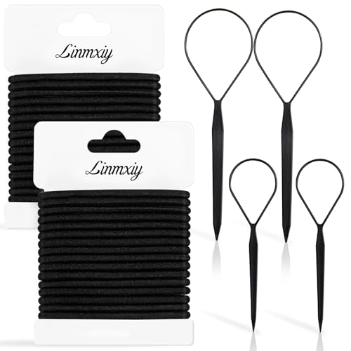 Schwarze Haargummis für Damen, 4 mm, 32 Stück, elastische Haarbänder aus Naturkautschuk, keine Schäden Schwarze Haargummis für Damen, 4 mm, 32 Stück, elastische Haarbänder aus Naturkautschuk, keine Schäden von Linmxiy