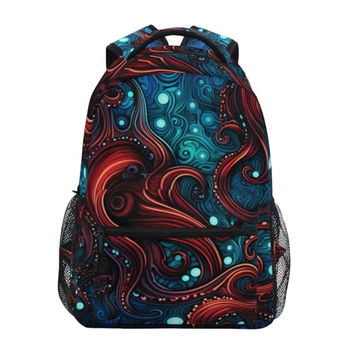 Abstraktes Kunstwerk Oktopus Mädchen Jungen Schulrucksack - Verstellbare & Bequeme Tragegurte, Geräumig mit Mehreren Taschen für Schule Studententaschen von Linnyio