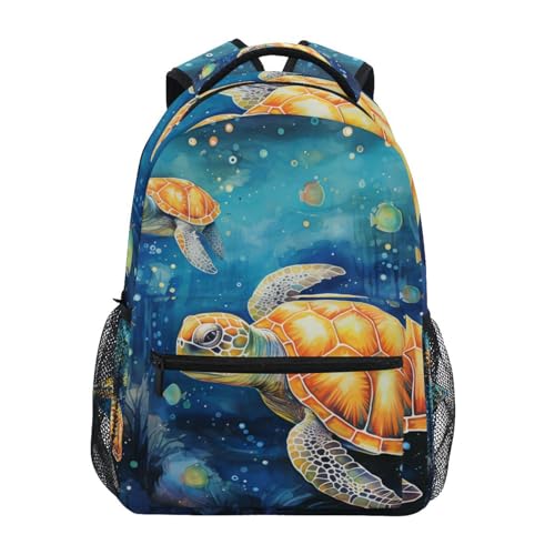 Aquarellmalerei Meeresschildkröte Mädchen Jungen Schulrucksack - Verstellbare & Bequeme Tragegurte, Geräumig mit Mehreren Taschen für Schule Studententaschen von Linnyio