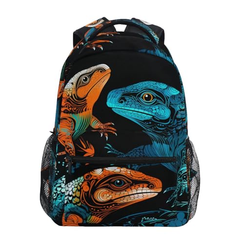 Ausgefallenes Aquarell Komodo Mädchen Jungen Schulrucksack - Verstellbare & Bequeme Tragegurte, Geräumig mit Mehreren Taschen für Schule Studententaschen von Linnyio