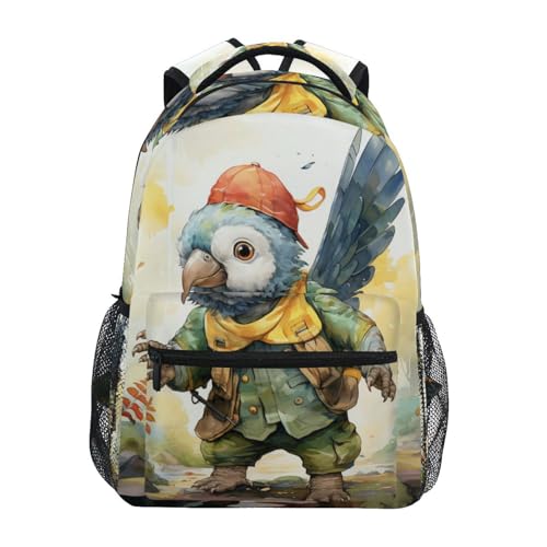 Kinder Aquarell Süßer Papagei Mädchen Jungen Schulrucksack - Verstellbare & Bequeme Tragegurte, Geräumig mit Mehreren Taschen für Schule Studententaschen von Linnyio