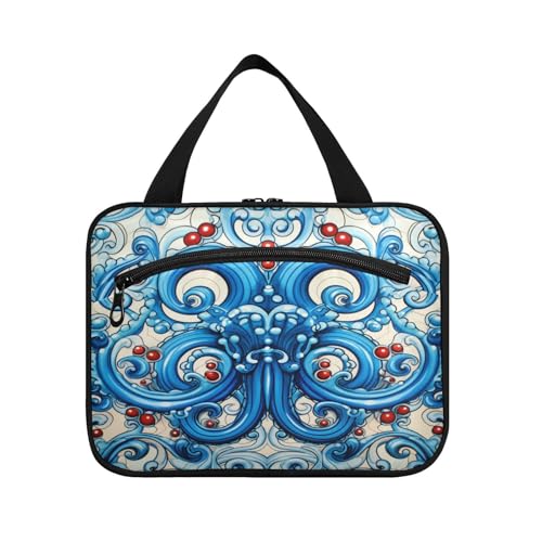 Linnyio Abstrakter Blauer Oktopus Hängende Reise-Toilettenartikel-Kosmetik-Make-Up-Tasche,Große Kapazität Faltbare Aufbewahrung Kulturbeutel für Damen Mädchen von Linnyio