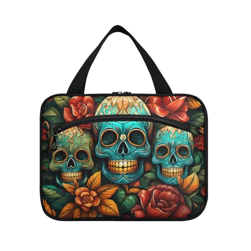Linnyio Abstrakter Blumenschädel Hängende Reise-Toilettenartikel-Kosmetik-Make-Up-Tasche,Große Kapazität Faltbare Aufbewahrung Kulturbeutel für Damen Mädchen von Linnyio