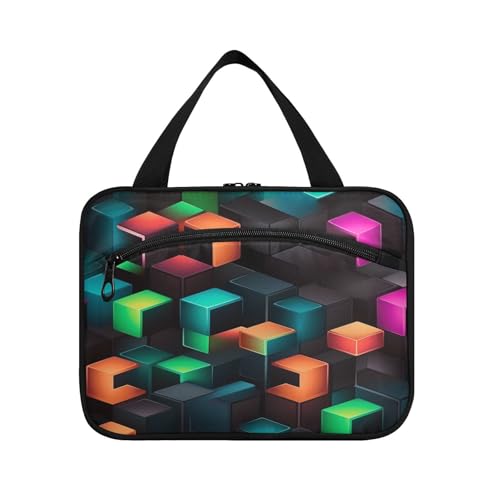 Linnyio Abstraktes Kubisches Muster Hängende Reise-Toilettenartikel-Kosmetik-Make-Up-Tasche,Große Kapazität Faltbare Aufbewahrung Kulturbeutel für Damen Mädchen von Linnyio