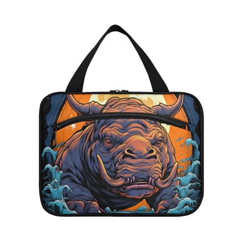 Linnyio Aquarell Kunstwerk Nashorn Hängende Reise-Toilettenartikel-Kosmetik-Make-Up-Tasche,Große Kapazität Faltbare Aufbewahrung Kulturbeutel für Damen Mädchen von Linnyio