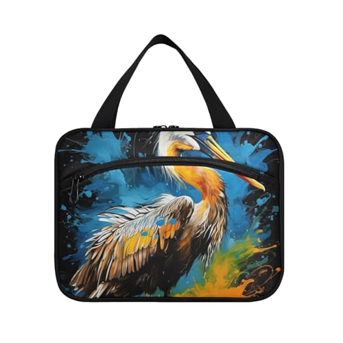 Linnyio Aquarell Kunstwerk Pelikan Hängende Reise-Toilettenartikel-Kosmetik-Make-Up-Tasche,Große Kapazität Faltbare Aufbewahrung Kulturbeutel für Damen Mädchen von Linnyio