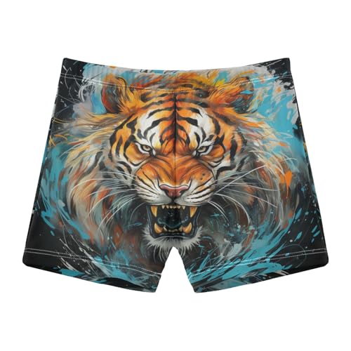 Linnyio Aquarell Kunstwerk Tiger Jungen-Badehose,Boardshorts,Badebekleidung,Schnell Trocknende Badehose,Kleinkind-Pyjama für Strandkinder von Linnyio